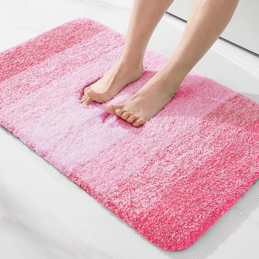 Non-Slip Bath Mat, Absorbent Striped Bathroom Rug, Soft Thick Floor Mat for Bathroom and Bedroom, (Pink, 51x76cm)