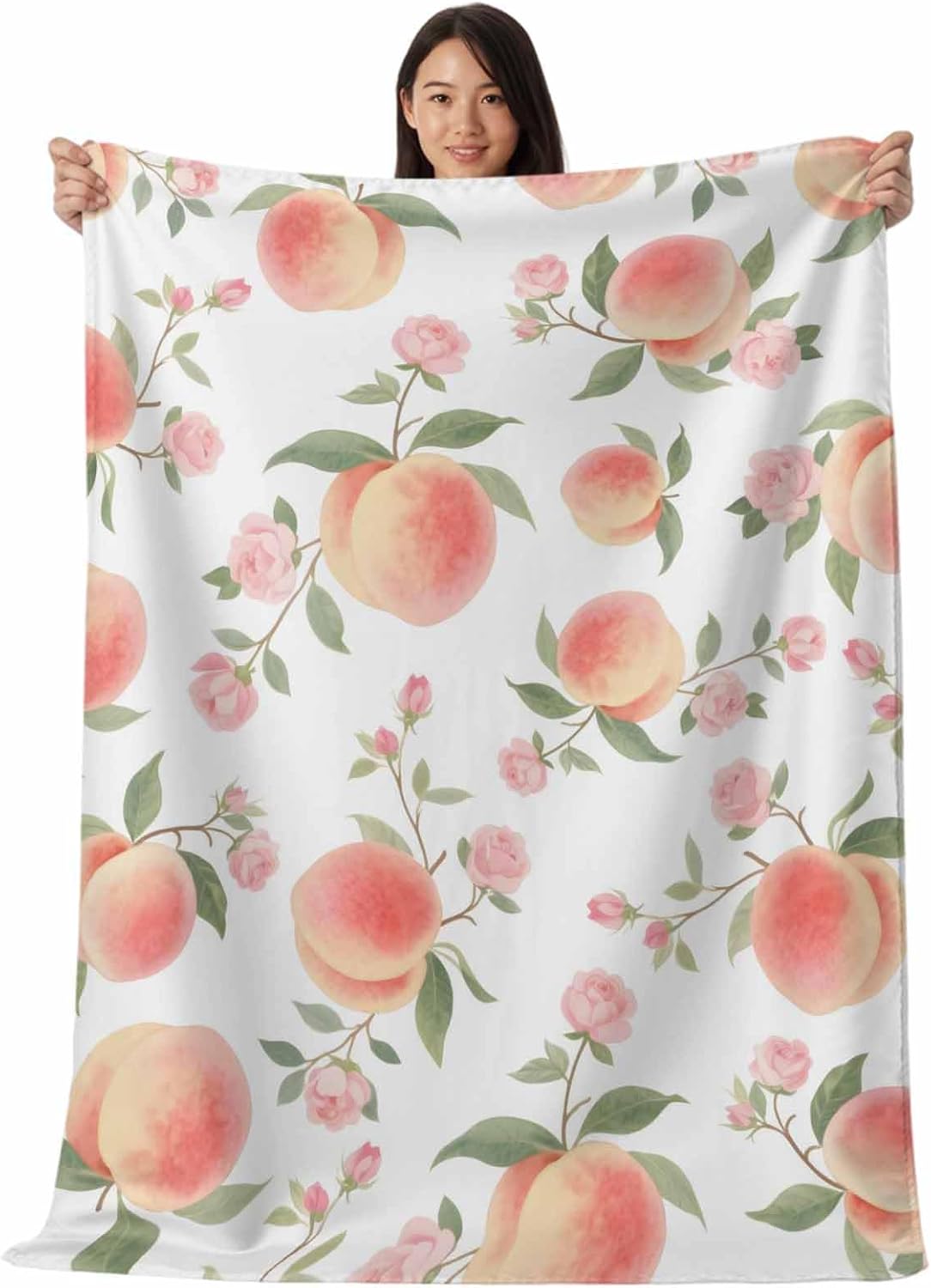 Peach Cooling Blanket for Hot Sleepers & Night Sweats, Summer Peach Flower Spring Blanket Breathable Lightweight Throw Blanket Thin Cooling Comforter (30" x 40")