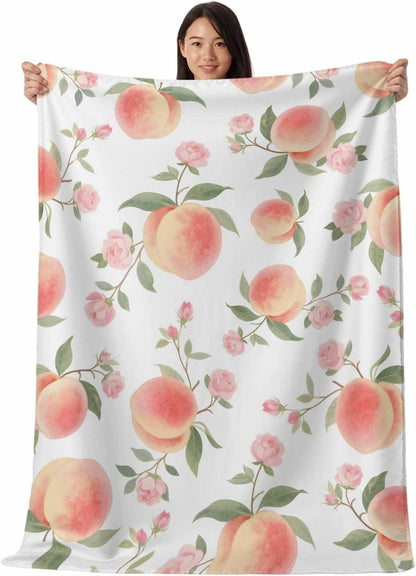 Peach Cooling Blanket for Hot Sleepers & Night Sweats, Summer Peach Flower Spring Blanket Breathable Lightweight Throw Blanket Thin Cooling Comforter (30" x 40")