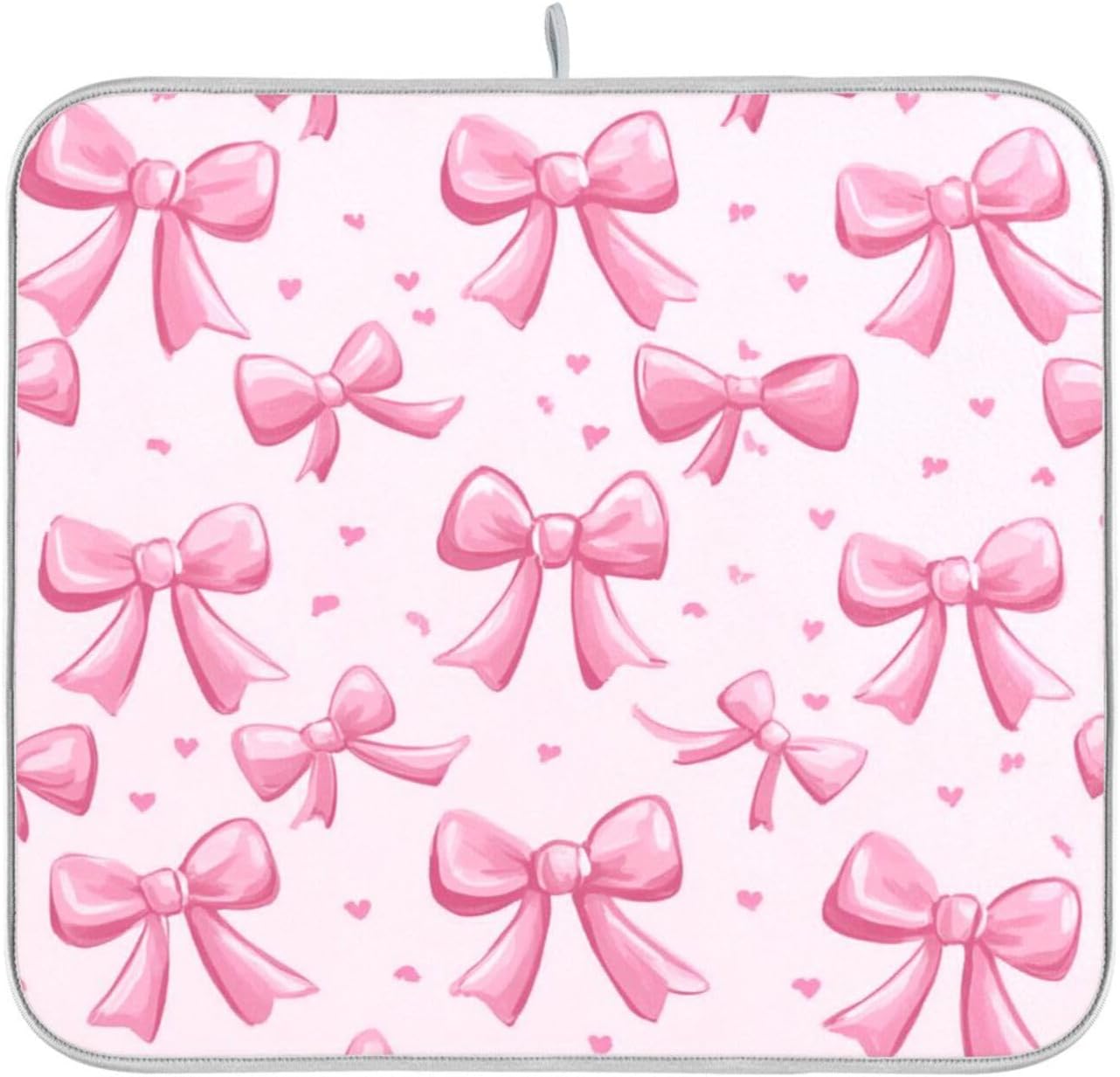 Kcldeci Pink Bows Dish Drying Mat Kitchen Counter Mat Draining Mat Kitchen Accessories Dish Rack Pad for Dishes, Utensils, Countertops, Sinks 18x24in