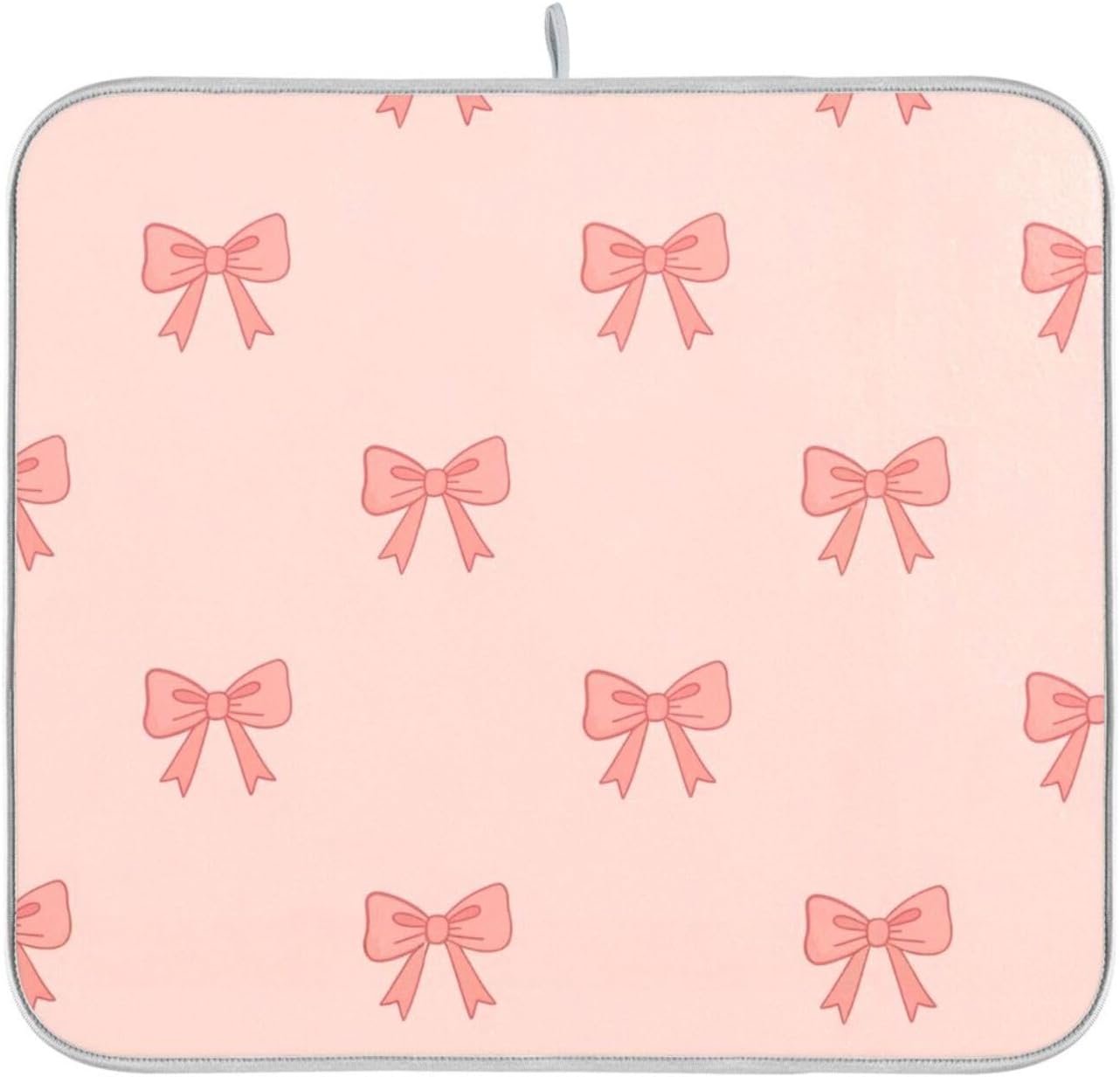 Bow Light Pink Dish Drying Mat for Kitchen Counter with Absorbent Quick Dry Slip Resistant Dish Drying Pad for Sink Coffee Bar Draining Racks, 16 x 18 Inches