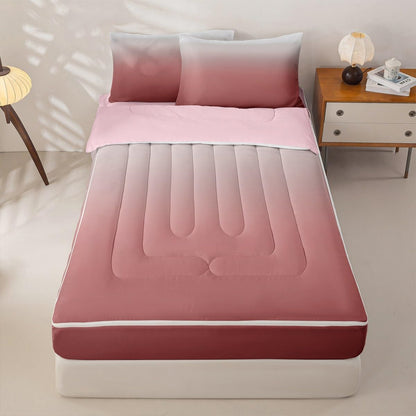 Erosebridal Peach Zip Up Bedding Set Twin Abstract Ombre Zipper Comforter Set with Sheets Pink Girl Bed in a Bag White Coral Gradient Modern Art Bed Sets with 2 Pillowcases
