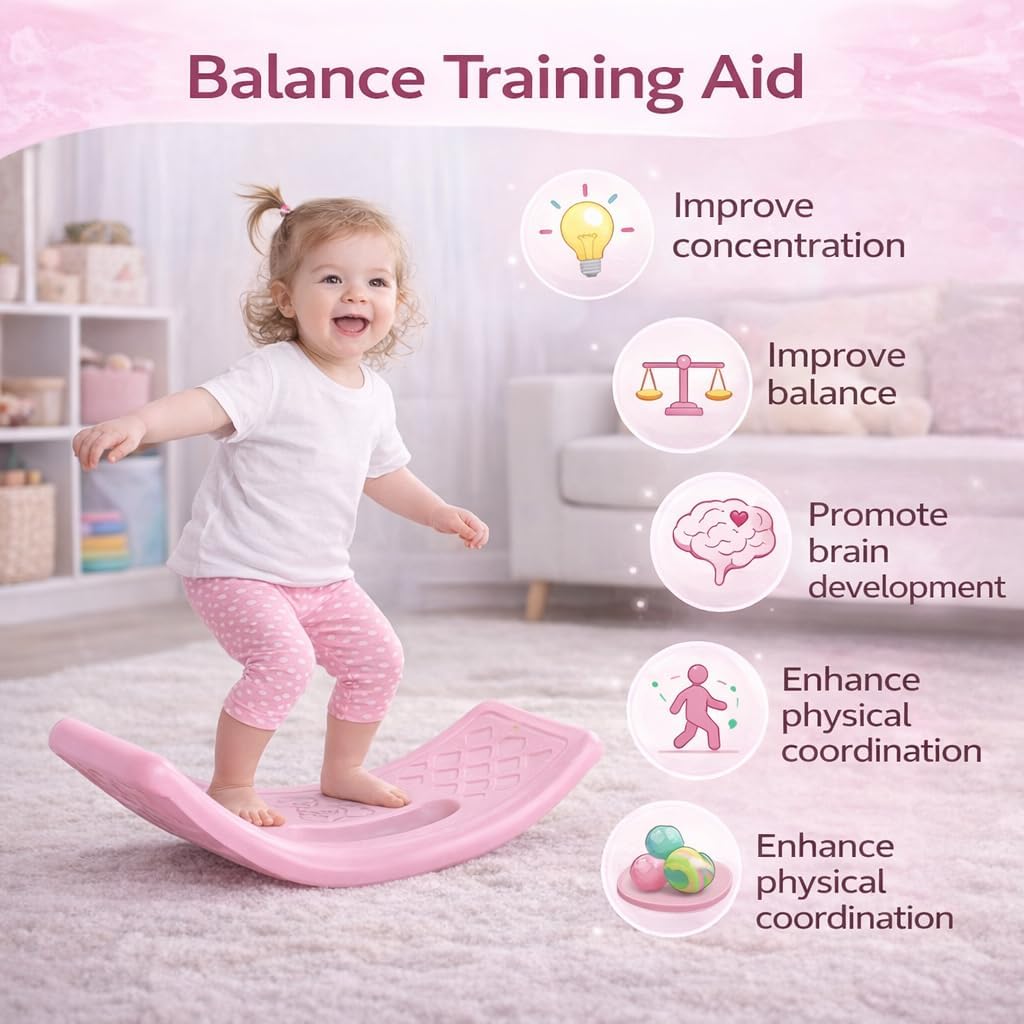 Rocker Board Balancing Training,Balance Board, Plastic Balance Seesaw Board with Elastic Ball, Improves Motor Skills and Build Core Strength, for Kids Toddlers Teens Balance Training, Balance boa