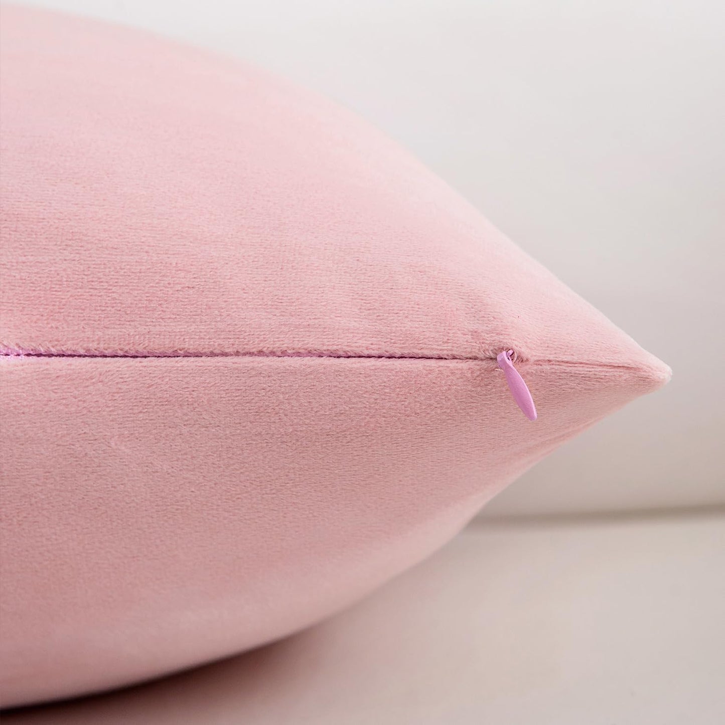 Velvet Decorative Throw Pillow Covers, Soft Square Cushion Case Home Decor for Living Room Couch Bed Sofa, Set of 2 Pack, Pink, 18x18 Inch