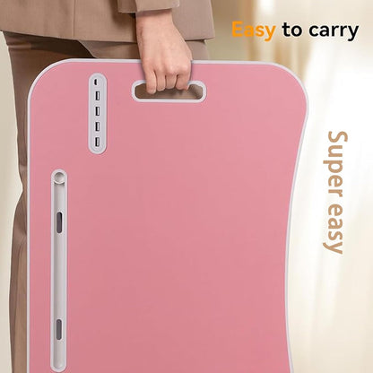 Foldable Laptop Table for Bed - Portable Adjustable Desk with Cup Holder,USB Charging Ports & Storage Drawer - Multi-Function Laptop Tray for Sofa,Floor & Outdoor Use (Pink)