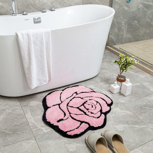 Cute Rose Bath Mat for Bathroom Pink Bathroom Mats Non Slip Flower Shaped Absorbent Bathtub Rug Bathroom Fluffy Shower Rugs Washable Decor Floral Small Rug Doormats for Tub Washbain Toilet
