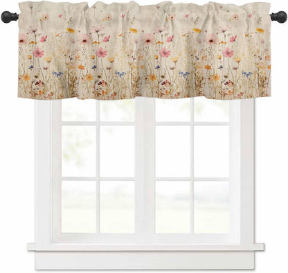 Yellow Pink Floral Valances Window Treatment Farmhouse Decor, Elegant Pastoral Spring Flower Pastoral Rod Pocket Valance Curtains for Living Room, Bedroom, Kitchen, 54" W x 18" L - 1 Panel