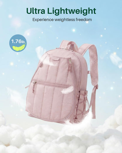 Quilted Tennis Gym Backpack for women Tennis Bag Holds 2 Rackets with Top Panel & Ventilated Shoe Compartment Sports Duffle Bags with Wet Pocket & Fence Hook