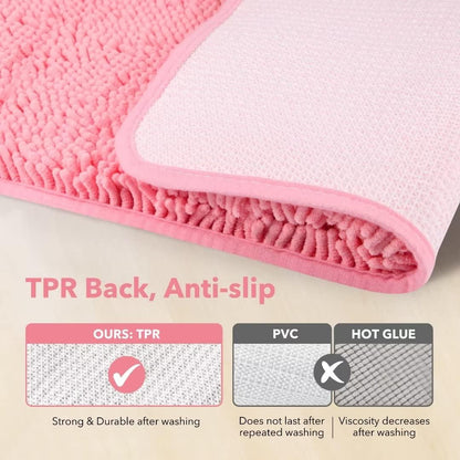 Yeaban Pink Bathroom Rugs 17"x24",Chenille Bath Mats,Absorbent and Washable Bath Rug Non-Slip, Extra Soft Rugs for Bathroom Floor,Tub,Shower and Sink