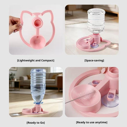 Cat Water Fountain Stand, Automatic Anti-Tipping Cat Water Bowl Kitten Waterbottle Basin Stand Pet WaterDispenser Station Fountain Rack for Indoor Cats, Puppy, Small Dogs Kitten Breed Balcony (Pink)