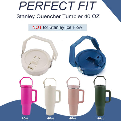 2 Pack 40 oz Tumbler Flip Straw Lid Replacement Fit for 40 oz Stanley Quencher, Leak Proof,Handle On Top,Reusable Tumbler Cover Compatible with 40oz Stanley Quencher (Light Pink)