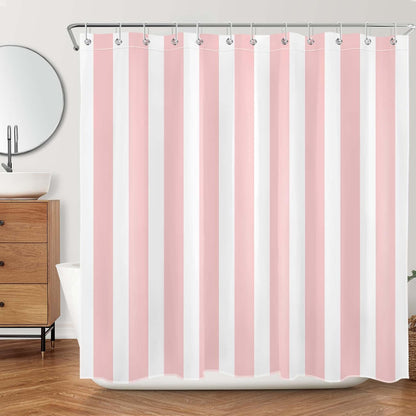MASLEK Pink and White Striped Shower Curtain for Bathroom, Modern Vertical Stripe Geometric Bathroom Decor Minimalist Aesthetics Bathroom Curtain with Hooks, 72W X 72L Inch