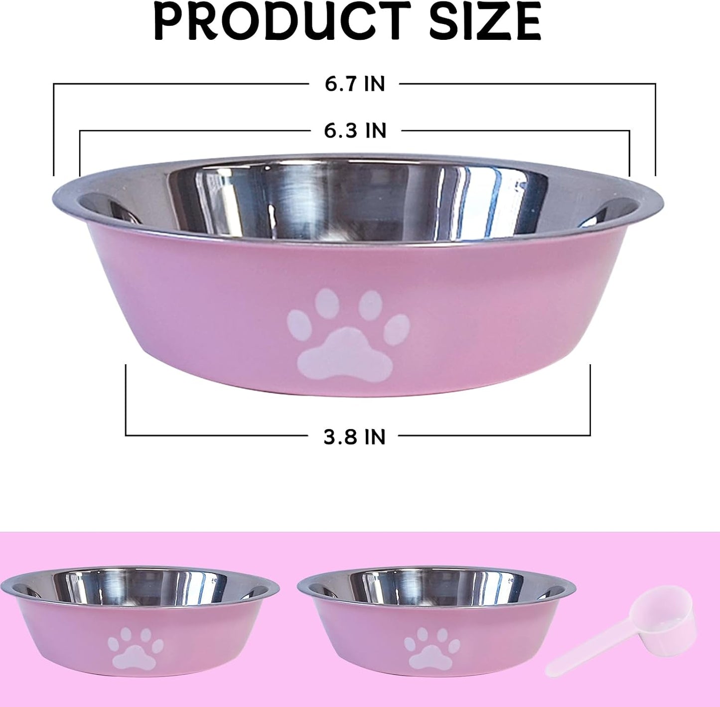kathson 2 Pack Stainless Steel Dog Bowls,6" Spill Proof Metal Dog Food Bowls,Nonslip Rubber Bottom Pet Food and Water Bowl Set,Puppy Dishes Feeder for Medium Small Dogs,Pink