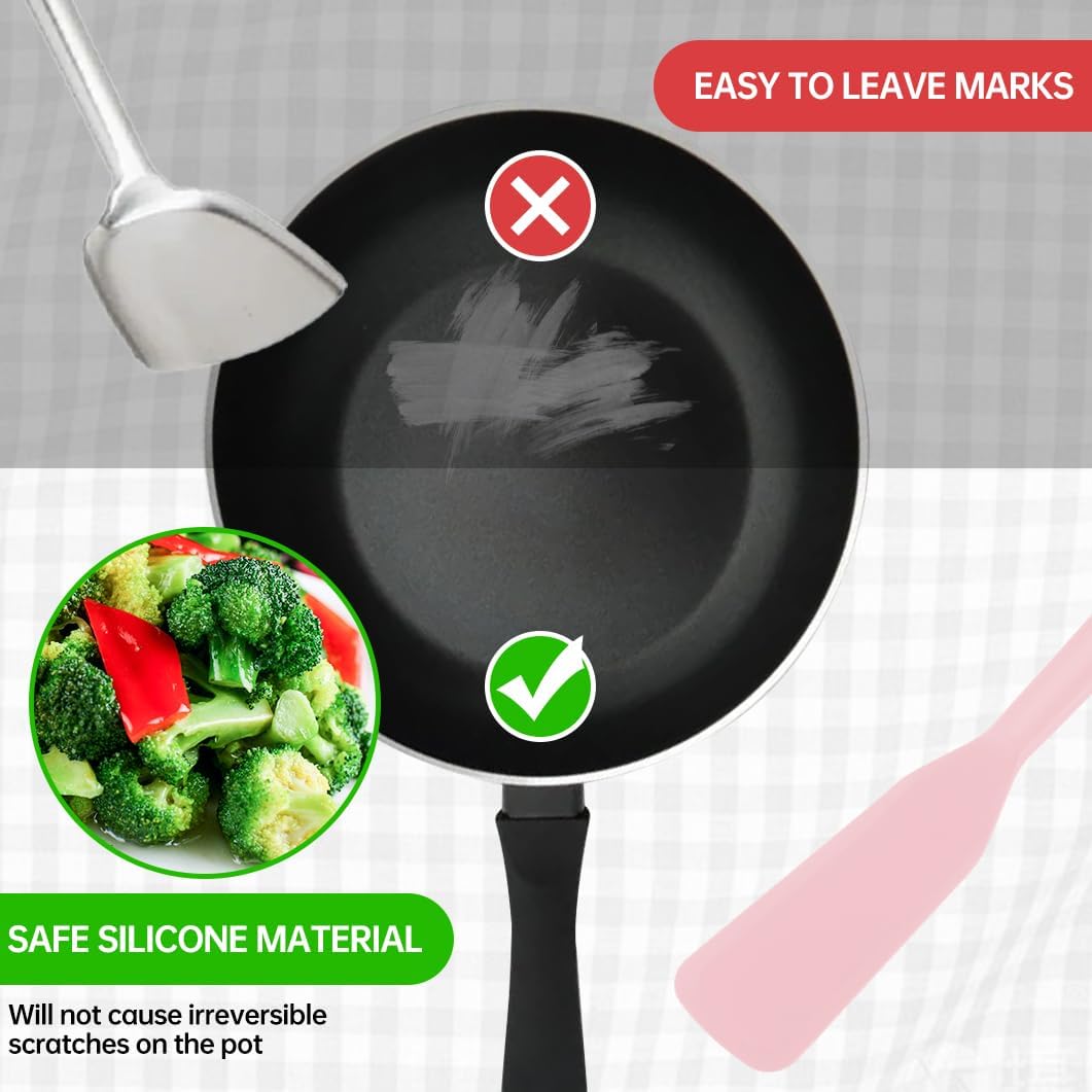2 Pack Silicone Thin Omelet Turner, Heat Resistant Crepe Spatula for Nonstick Cookware, Pancake Spatula for Egg Cake Pizza Steak Omelet Crepes (Pink)