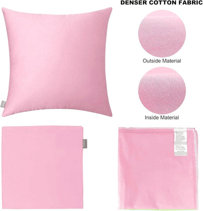 Thmyo 4-Pack 100% Cotton Comfortable Solid Decorative Throw Pillow Case Square Cushion Cover Pillowcases Sublimation Blank DIY Pillow Covers for Sofa(Only Covers, No Pillows)(18x18 inch/45x45cm,Pink)