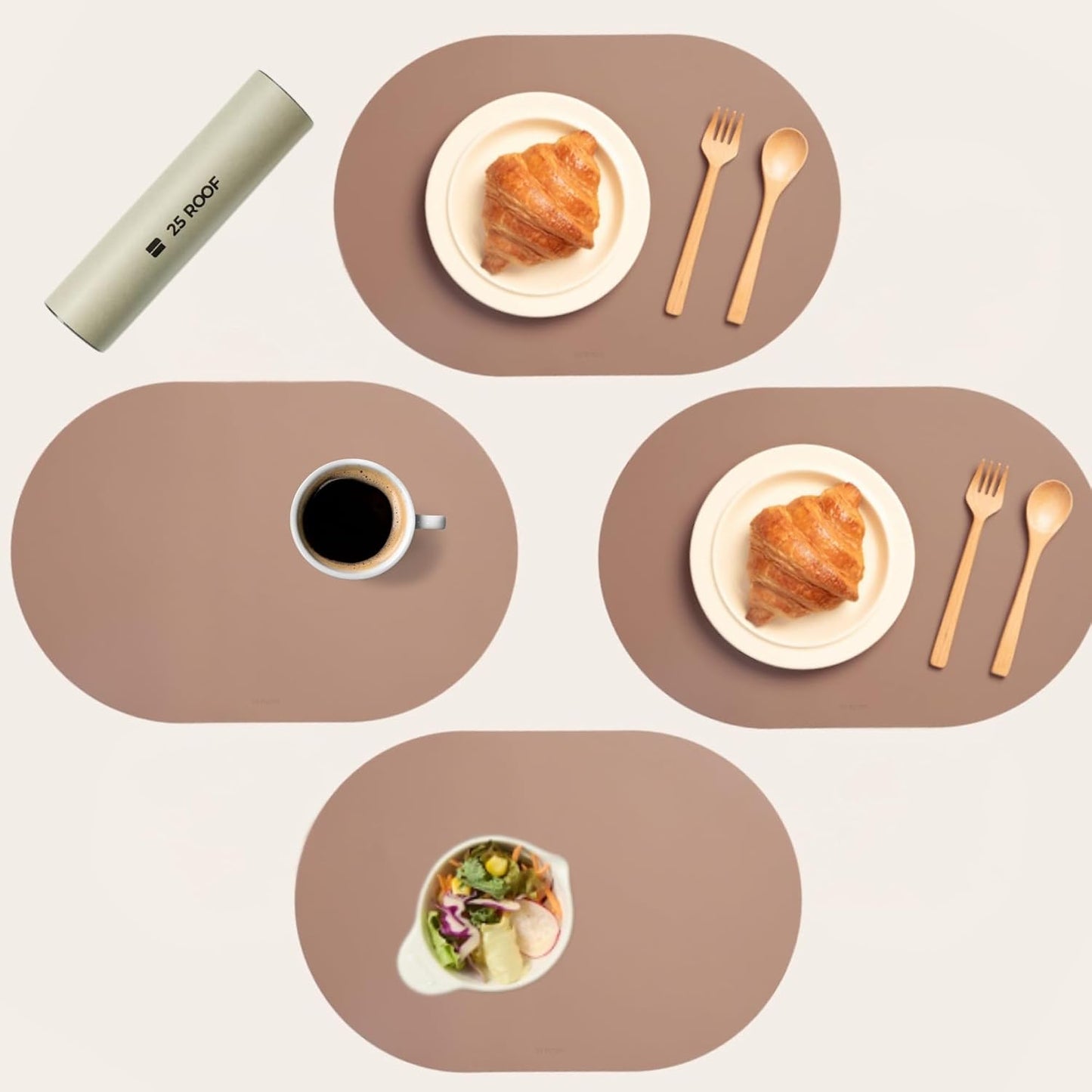 Clay Pink Oval Silicone Placemats Set of 4 – Heat Resistant, Waterproof, Easy to Clean Non-Slip Modern Dining Table Mats – Premium Leather Textured Japandi Kitchen Decor