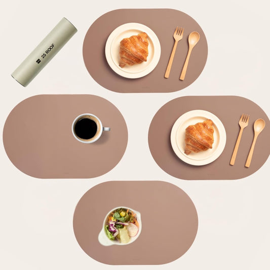 Clay Pink Oval Silicone Placemats Set of 4 – Heat Resistant, Waterproof, Easy to Clean Non-Slip Modern Dining Table Mats – Premium Leather Textured Japandi Kitchen Decor