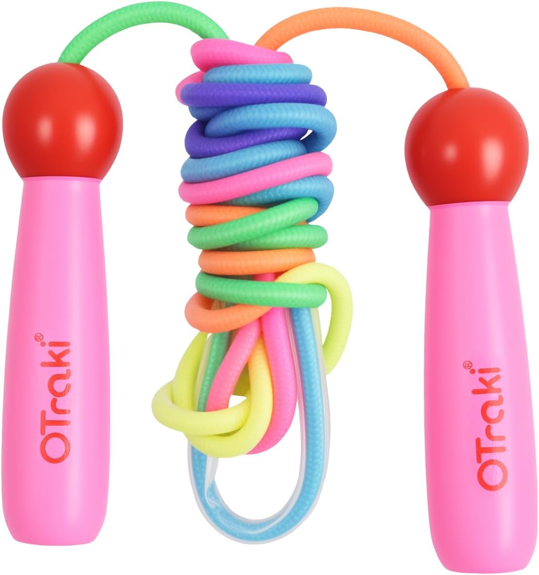 OTraki Rainbow Jump Rope, 8.2 ft Adjustable Cotton Braided Skipping Rope Jumpropes for Fitness Workout Exercise Outdoor Fun Activity (Pink)