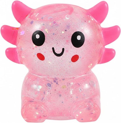 Glitter Axolotls Squishies Toy, Stretchy Axolotls Stress Ball, Soft Squeeze Sensory Fidget Toys for Kids Adults, Cute Easter Basket Stuffers Party Favors Classroom Prizes（Pink）