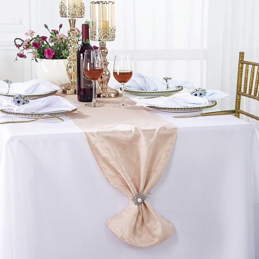 12” x 108” Versailles Chopin Jacquard Polyester Table Runners/Damask Table Runner Linens for Restaurant Kitchen Dining Wedding Party Banquet Events - Blush Pink