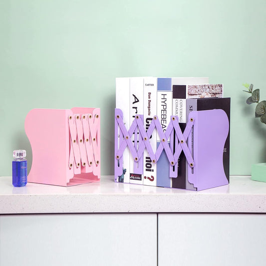 Aobopar Book Ends, Bookends for Shelves, Book Organizer for Desk, Metal Bookends for Heavy Books, Book Holders for Shelves, Suitable for Office, Home and School Use (Pink)