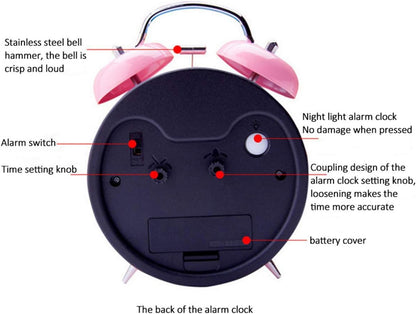 TXY Classical Twin Bell Alarm Clock for Bedroom with Stereoscopic Dial, Frosted Shell, Backlight, Extra Loud Machinical Ringtone, Battery Operated Loud Alarm Clock for Home Office (Pink)