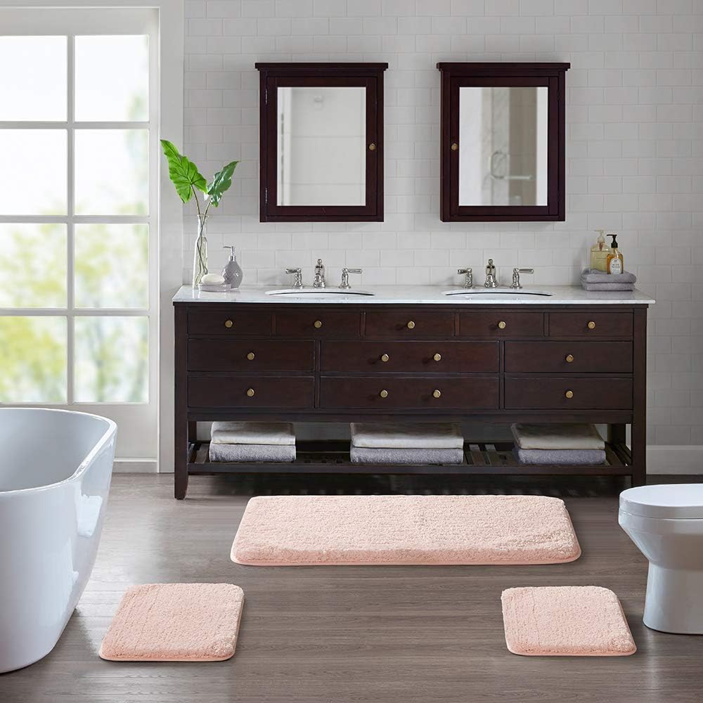 Suchtale Non Slip Bath Mat, Soft Microfiber Shaggy Bath Mat for Bathroom & Shower (16 x 24, Blush) Water Absorbent, Thick Plush, Machine Washable