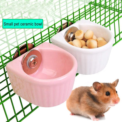Small Animals Bowl, Detachable Cage Feeder Pet Ceramic Water & Food Feeder, Small Animal Supplies for Rabbit Parrot Squirrels Chinchilla Hamster Ferret (Pink, S)