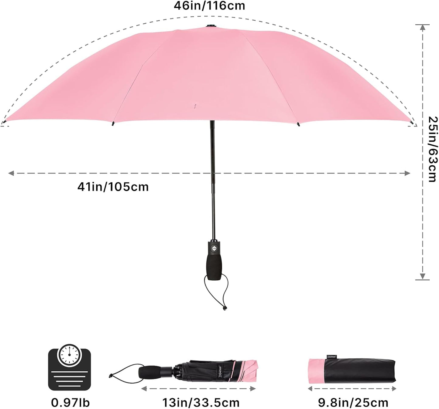 G4Free 46 Inch Inverted Umbrella Windproof Travel Umbrella for Rain & Sun | Black Coating UV Protection, Strong 8 Ribs, Auto Open/Close, Reverse Folding Umbrella with Non-Slip Grip, Fits Car & Backpack
