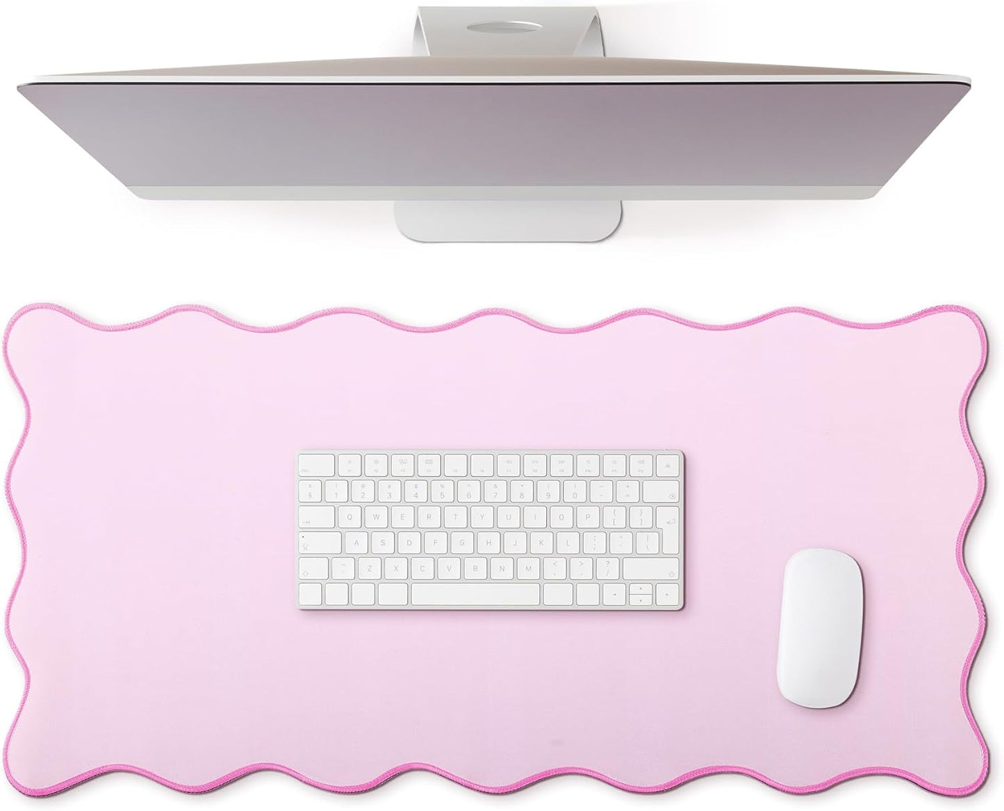 Hahafelt Scalloped Desk Mat Large Desk Pad Cute Coquette Table Mat Back to School Preppy Table Make up Pad Nonslip Graduation Gift with Stitching Waterproof Gaming(Pink,23.6 x 13.8 Inches)