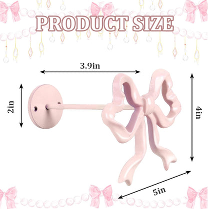 Whaline 2Pcs Valentine' s Day Pink Bow Curtain Holdbacks Wall Mounted Bow Knot Curtain Hold Backs Coquette Metal Holders for Home Office Living Room Bedroom Decor