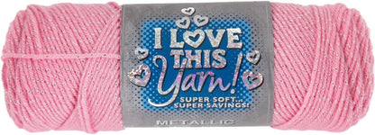 Hobby Lobby Metallic I Love This Yarn - 4 Medium 97% Acrylic & 3% Metallic Polyester Yarn for Crocheting & Knitting Blankets, Hats & Accessories, Set of 2, 750 Pink Toes