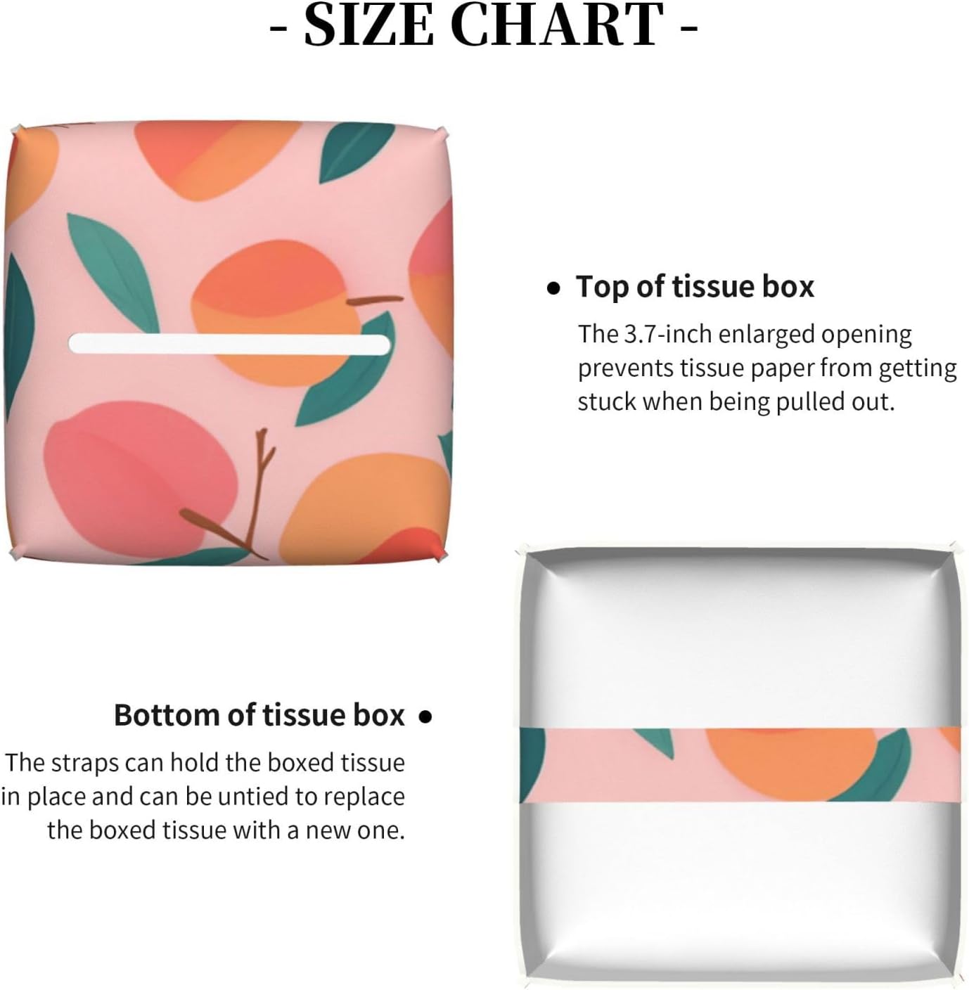 Pink Peach Pattern Seamless Pattern Print Square Tissue Box Cover Holder for Living Room Bedroom Office Decor Home Accessory