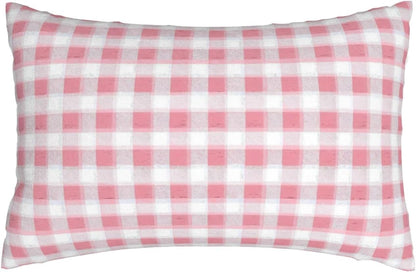 Pastel Pink Gingham (1) Print Plush Pillow Cover with Zipper, Decorative Cushion Cover for Bedroom Living Room (Insert Not Included)