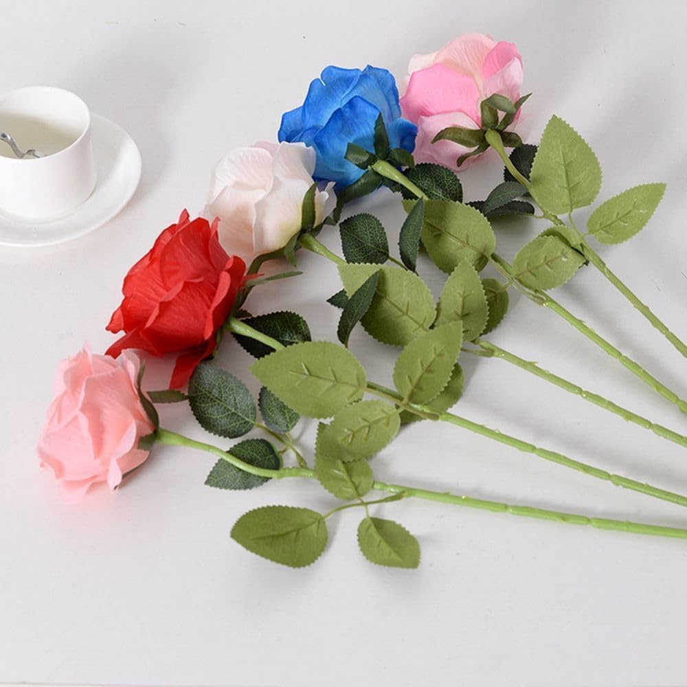 Artificial Silk Rose Stem, 16.8 inches, Single Long Stem Flower for Home Decor, Table Centerpiece Arrangement Valentine's Day Gift (Pink)