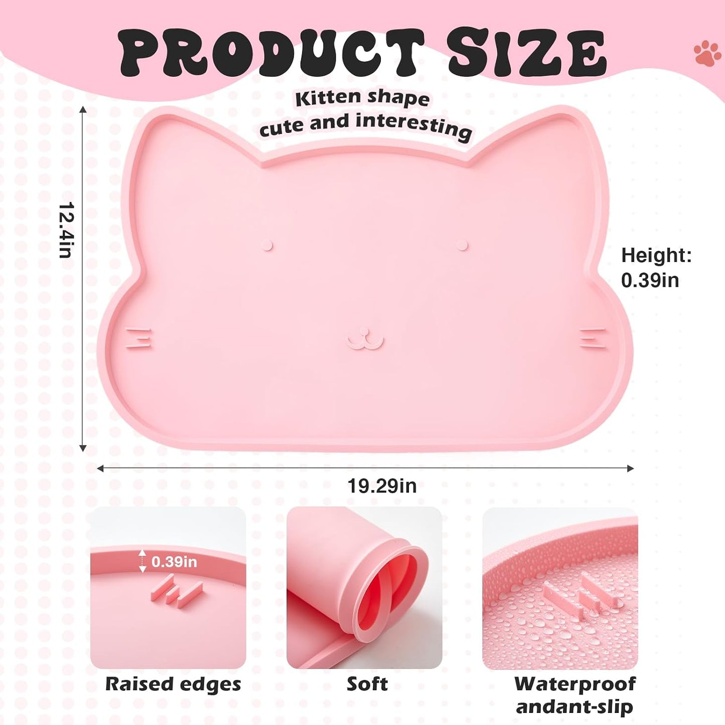 Pink Cat Food and Water Bowl and Non-Slip Silicone Mat Set Stainless Steel Food Bowl with 18.6oz Large Capacity Water Dispenser for Cats and Small Dogs