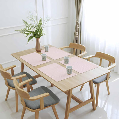 Blush Pink Line Striped Placemats Set of 6, Farmhouse Pink Stripes Placemats for Dining Table, Place Mats for Kitchen Tabletop, Waterproof Wipeable Dining Table Mats Set