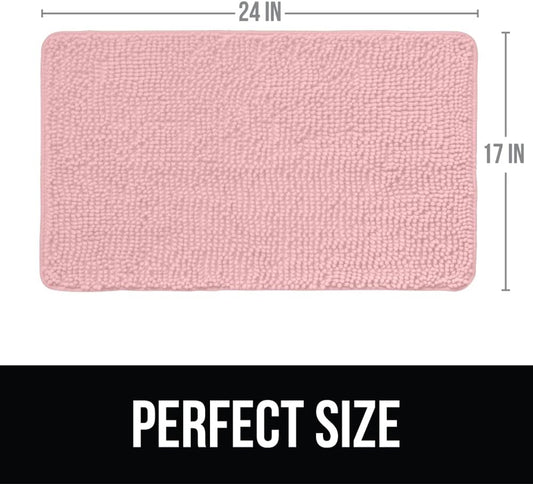 KANGAROO Bathroom Rugs, Chenille Soft Absorbent Bath Rug, Shaggy Shower Mat, Quick Dry Machine Wash Bathmat, Plush Carpet Mats for Tub, Bathtub and Room Home Decor Accessories, 24x17, Light Pink