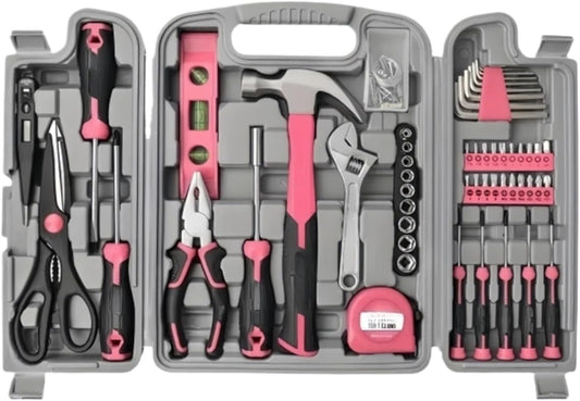 54pc Pink Home DIY Repair Tool Kit Set Women Ladies Beginner Complete Hand Tools in a Portable Toolbox Case