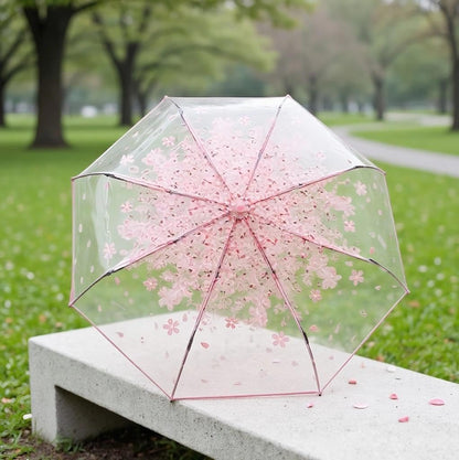 Transparent Umbrella, 11-Inch, with Pink Cherry Blossom Design, Clear Umbrellas for Rain, for Daily Use and Outdoor