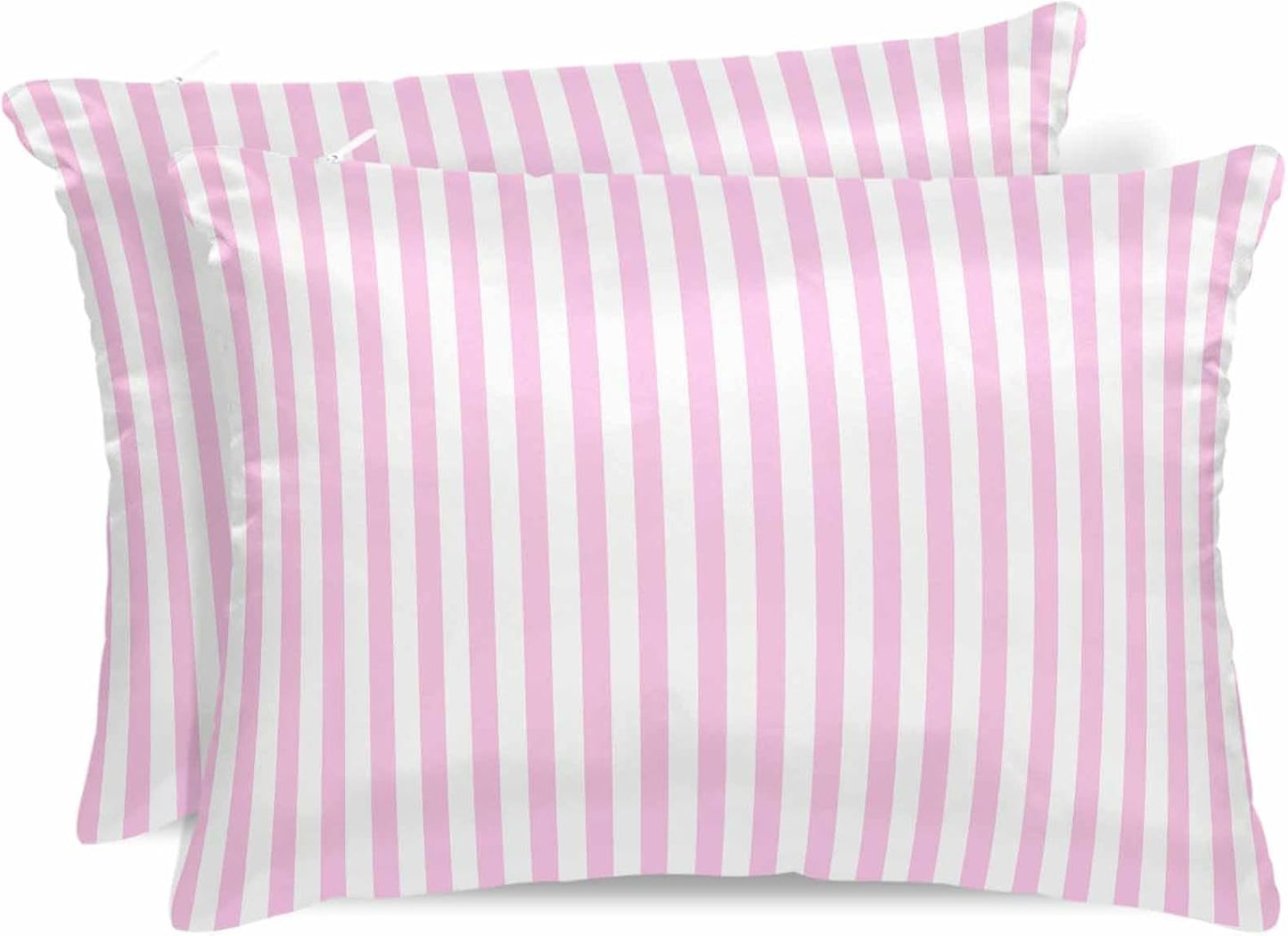 Satin Pillowcases King Size, Pink Stripes Silk Pillow Cases for Hair and Skin with Zipper 2 Pack, Modern Minimalist Horizontal Ombre Lines Smooth Throw Pillow Covers for Sleeping, 20"x36"