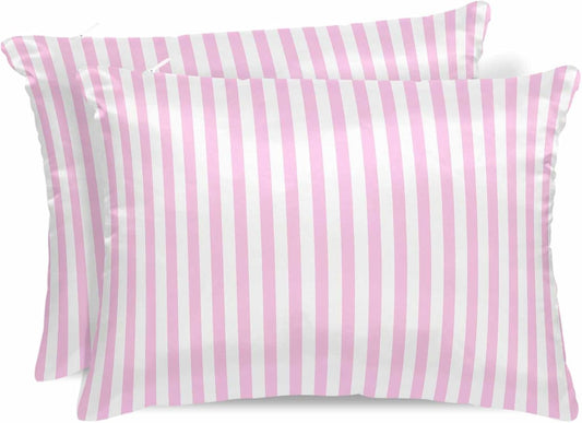 Satin Pillowcases King Size, Pink Stripes Silk Pillow Cases for Hair and Skin with Zipper 2 Pack, Modern Minimalist Horizontal Ombre Lines Smooth Throw Pillow Covers for Sleeping, 20"x36"