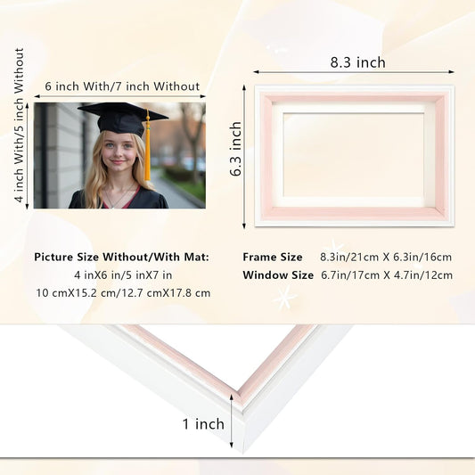 Double Hinged 5x7 Picture Frame with Real Glass in WhitePink- Display 4x6 with Mat or 5x7 without Mat, Foldable Photo Frame for Tabletop, Nice Gift for Family & Wedding Memories(PS006-PKH7)