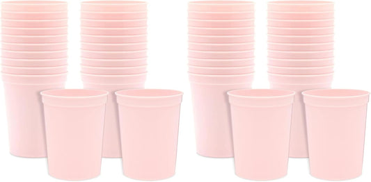 BLUE PANDA Reusable Plastic Cups - 16 Oz, Light Pink, 24 Count - Light Pink Stadium Tumblers & Pastel Stadium Cups - Washable Bulk Drinkware (Pack of 2)