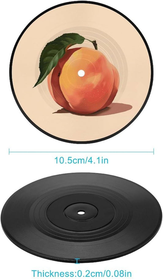 Coasters for Drinks Record Coasters Heat Resistant Drink Coaster Peach Peach Pattern CD Coaster Coffee Cup Mat Tabletop Protection Cup Pad for Bar Party Home Decoration