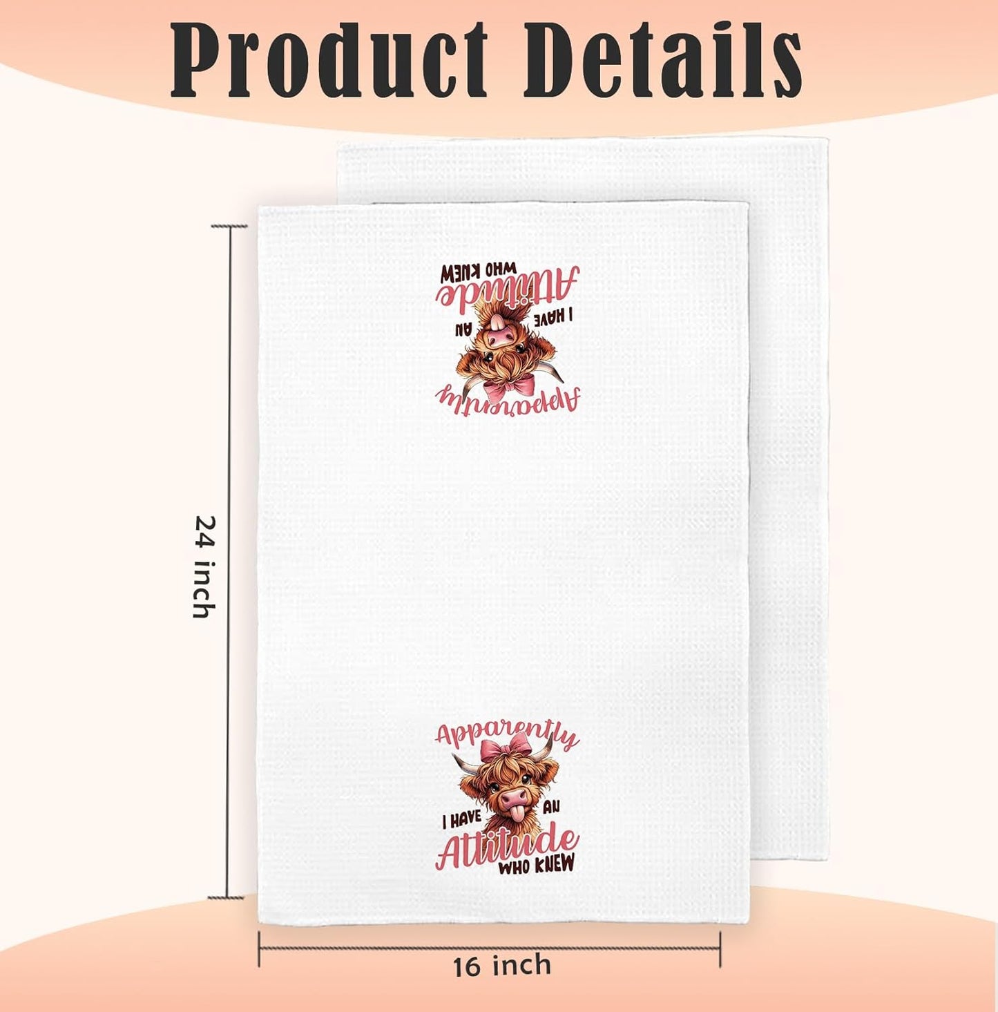 Coquette Pink Bow Cow Kitchen Towels Decorative, Funny Highland Cow Dish Towels, Cute Farm Animal Hand Towels Drying Cloth for Kitchen Bathroom Decor, 16x24 Inch