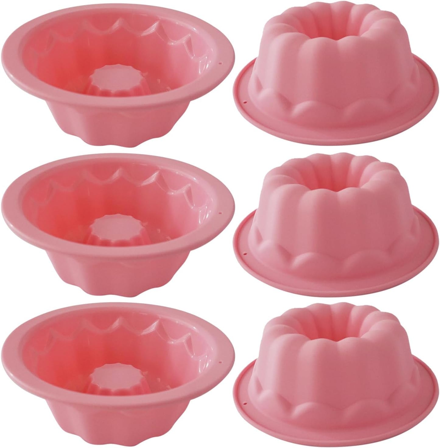 Silicone Small Fluted Cake Pans 4 Inch, Nonstick Baking Mold Pumpkin Shape, Reusable Round Mini Cake Pan Set, Individual Muffin Donut Pan for Cupcake, Jelly, Brownies- 6pcs, Pink