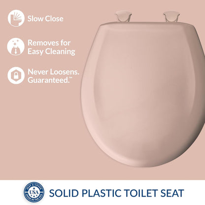 Bemis Classic Colors Slow Close Toilet Seat, Easy Clean Hinges and Durable Plastic Seat, Made in USA, Round, Venetian Pink