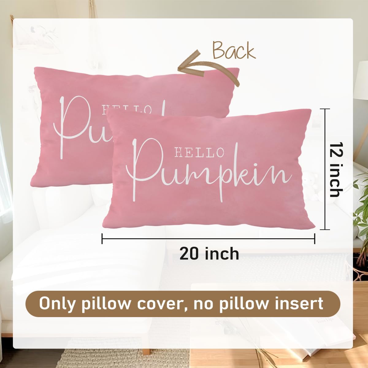 Pink Fall Throw Pillow Cover 12x20, Fall Room Decor, Hello Pumpkin Autumn Decor Pillow Cover Indoor Outdoor Living Room Bedroom Porch Sofa Home Decoration