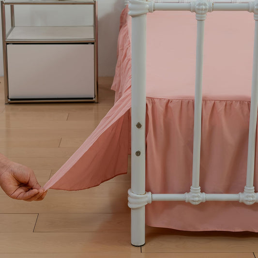 Bed Skirt Queen Size Ruffled Bed Skirts with Split Corners, 16 Inch Drop Dust Ruffle Bed Skirt with Platform,16 Inch, Peach, Queen Size